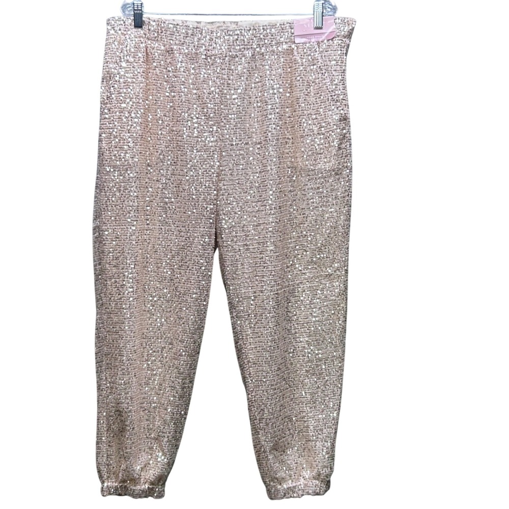 NWT Serra Sequin Pull On Joggers Women XL Rose Gold Excellent Shiny Party Pants